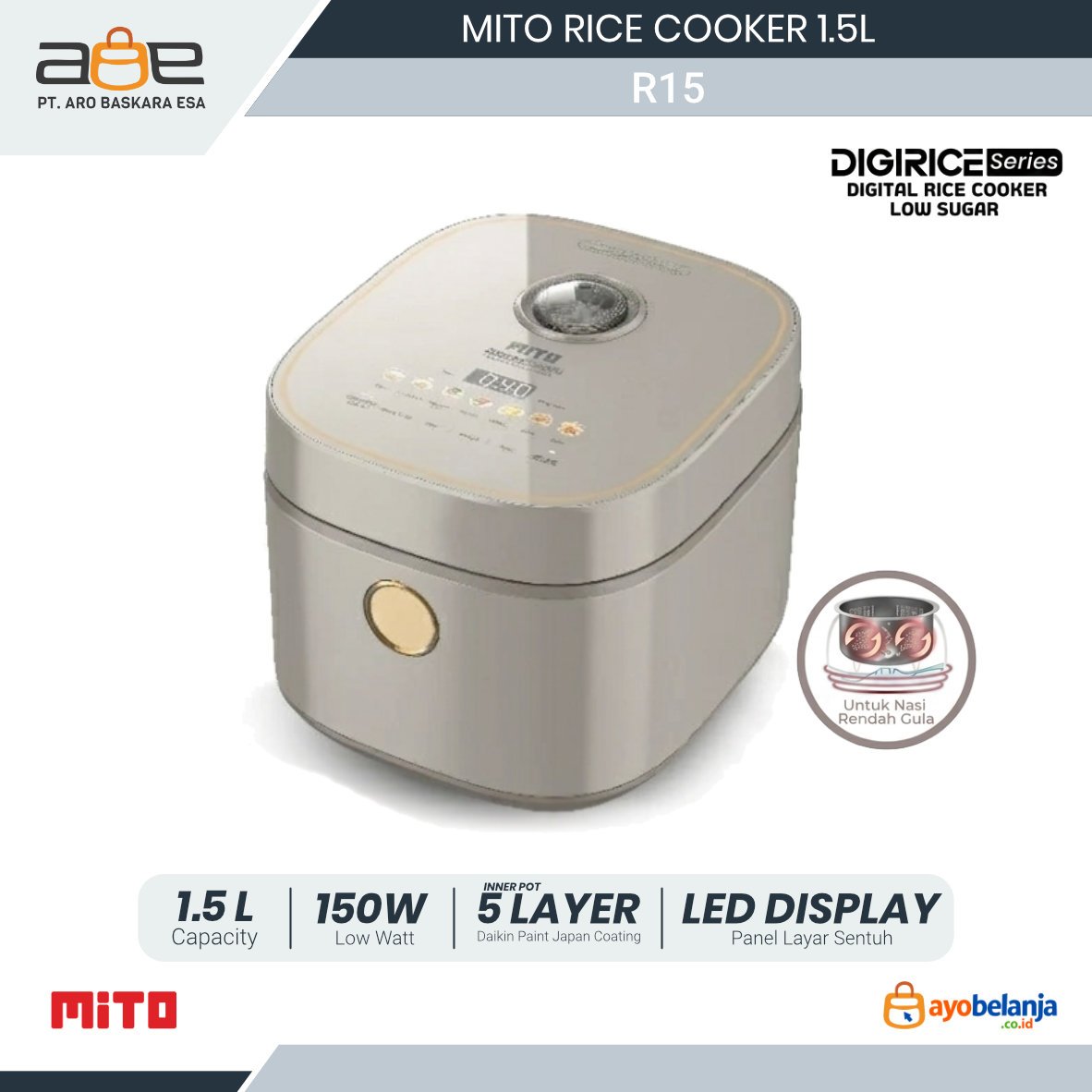 MITO - RICE COOKER - R15 LOW SUGAR - 1.5L