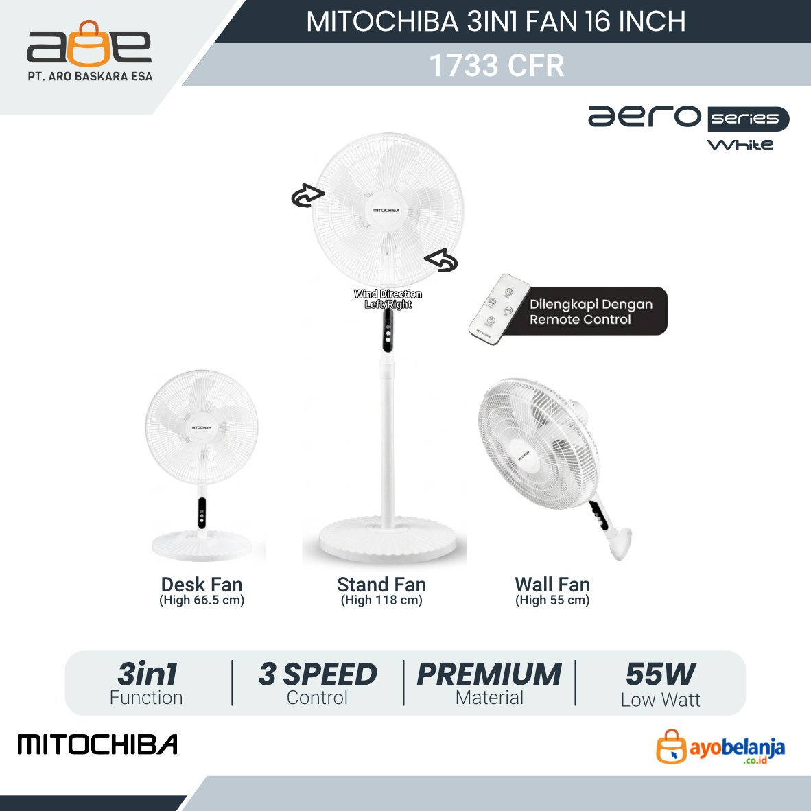 MITOCHIBA - 3IN1 FAN - 1733 CFR - 16 INCH